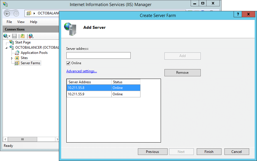 Create server farm in IIS