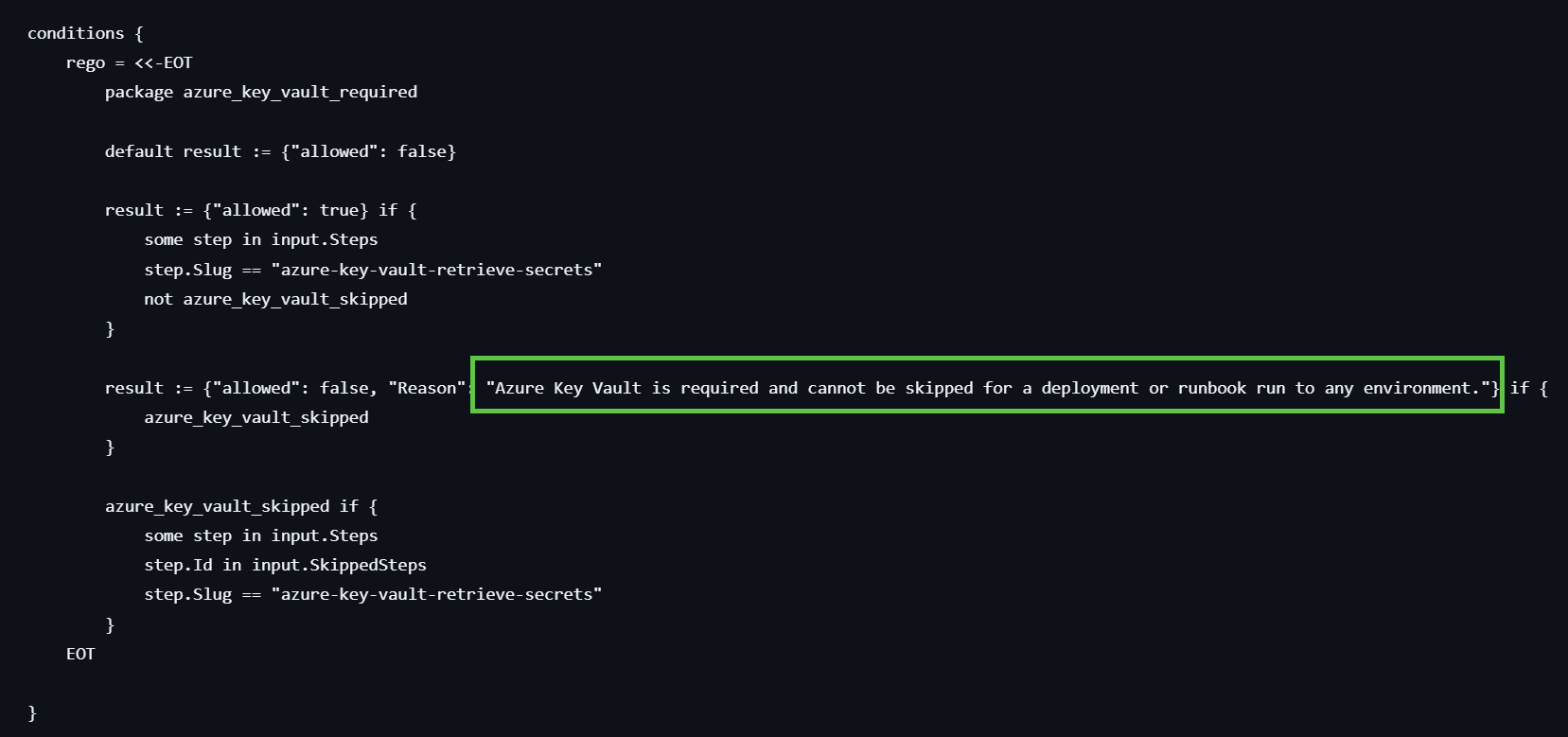 An example of a clear, actionable policy violation message